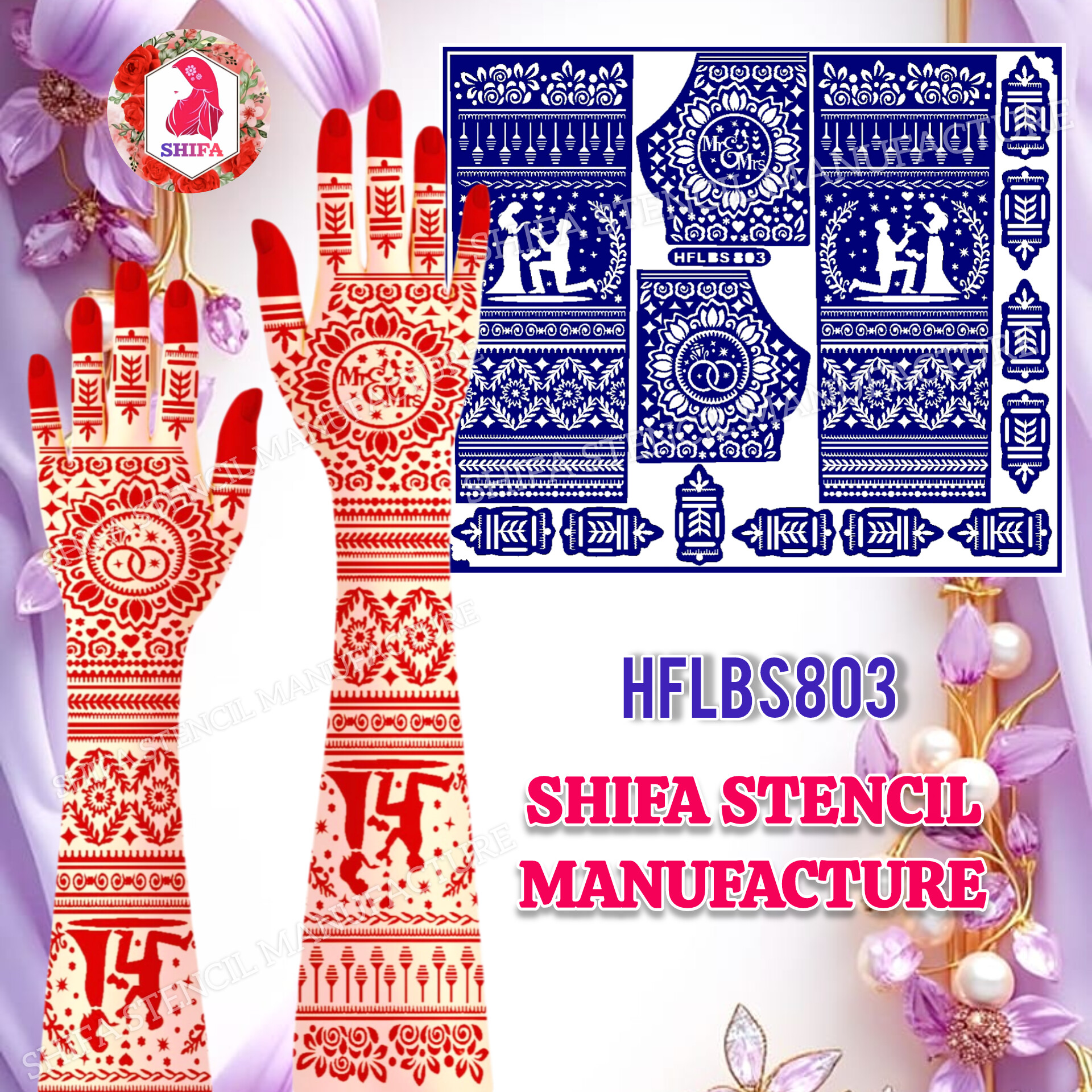HFLBS 803 Mr & Mrs Bride & Groom Theme Sticker Overview  Henna Stencil - Shifa Stencil